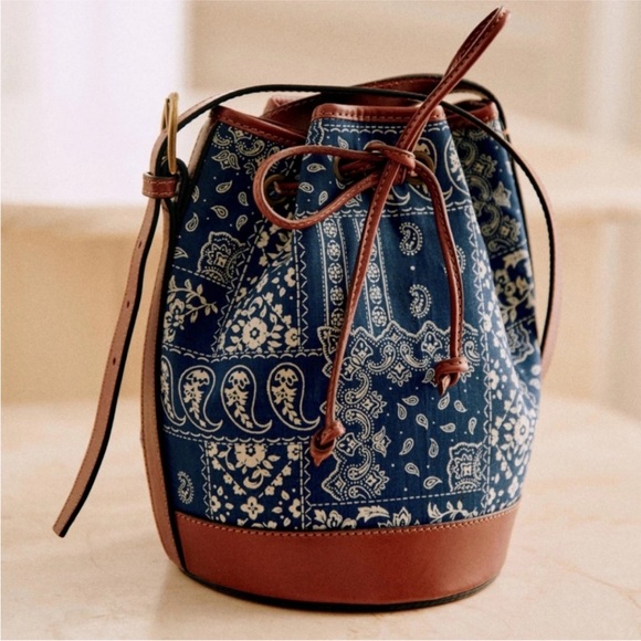 NWT Sezane Mini Farrow Crossbody Bucket Bag in Blue Bandana print - Picture 8 of 10